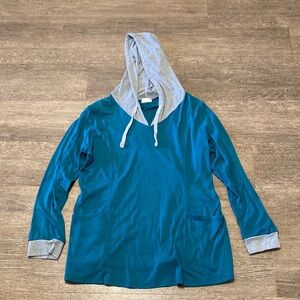 Teal and Gray Women's Hoodie Top